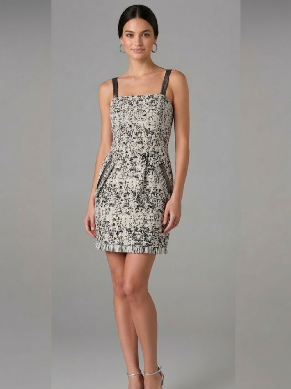 ALEXIS Black and Ivory Tweed Fringe Dress Size S NWT